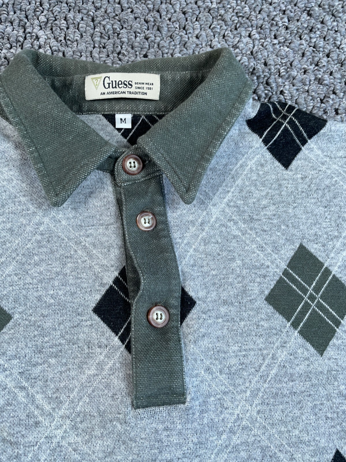 VTG 90s GUESS Argyle Pattern Collared Sweater Adu… - image 13