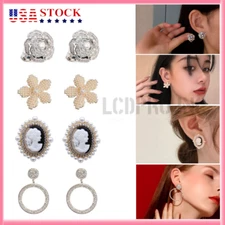 925 Sterling Silver CZ Stud Earrings Cubic Zirconia Women Pearl Jewelry Gift US