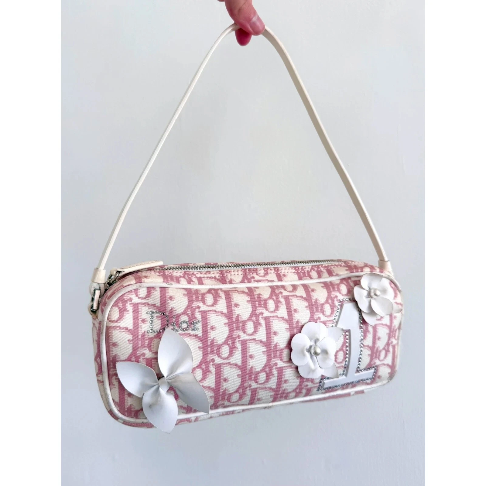 Mini sac à main trotteur oblique Dior rose bébé