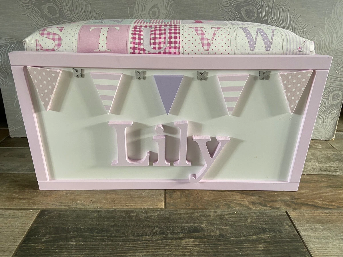 Personalised toy box with padded cheap seat