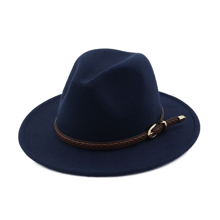 Mens Women Jazz Felt Fedora Hats Bowler With Vintage Belt Trilby Wide Brim Caps