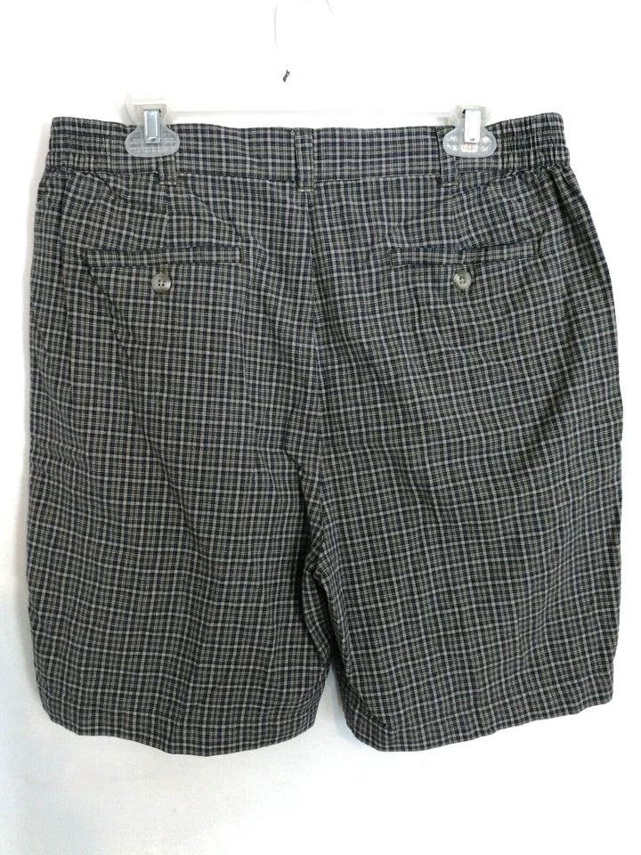 Croft & Barrow 男式短裤 36 黑色绿色格子卡其色斜纹布口袋百慕大 — 第 2/3 张图片