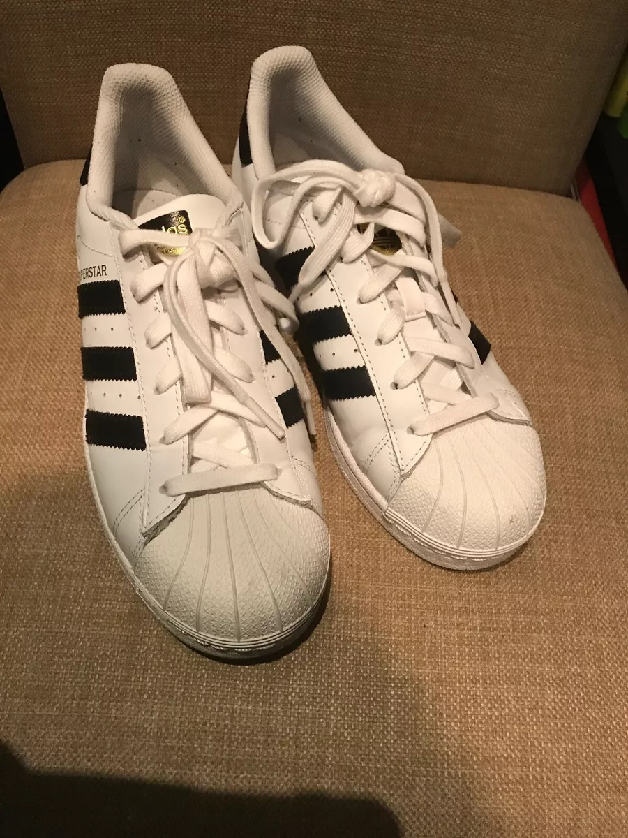 ADIDAS SuperStar Shell Toe White W/Black STRIPES MEN'S SIZE 6.5 GOLD TONGUE