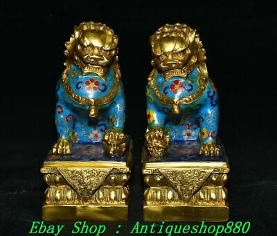 Old Chinese Bronze Gilt Cloisonne Enamel Foo Fu Dog Guardion Lion Pair ...