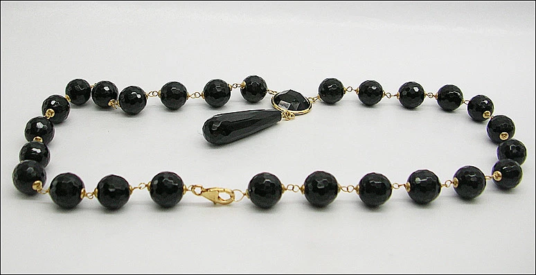 Collana De Oro 18 Kt Con Ónice Facetado Con Colgante 8 Mm - OGLN 0137 - - Imagen 2 de 3