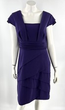 Adrianna Papell Cocktail Dress Size 12 Purple Solid Cap Sleeve Sheath Womens