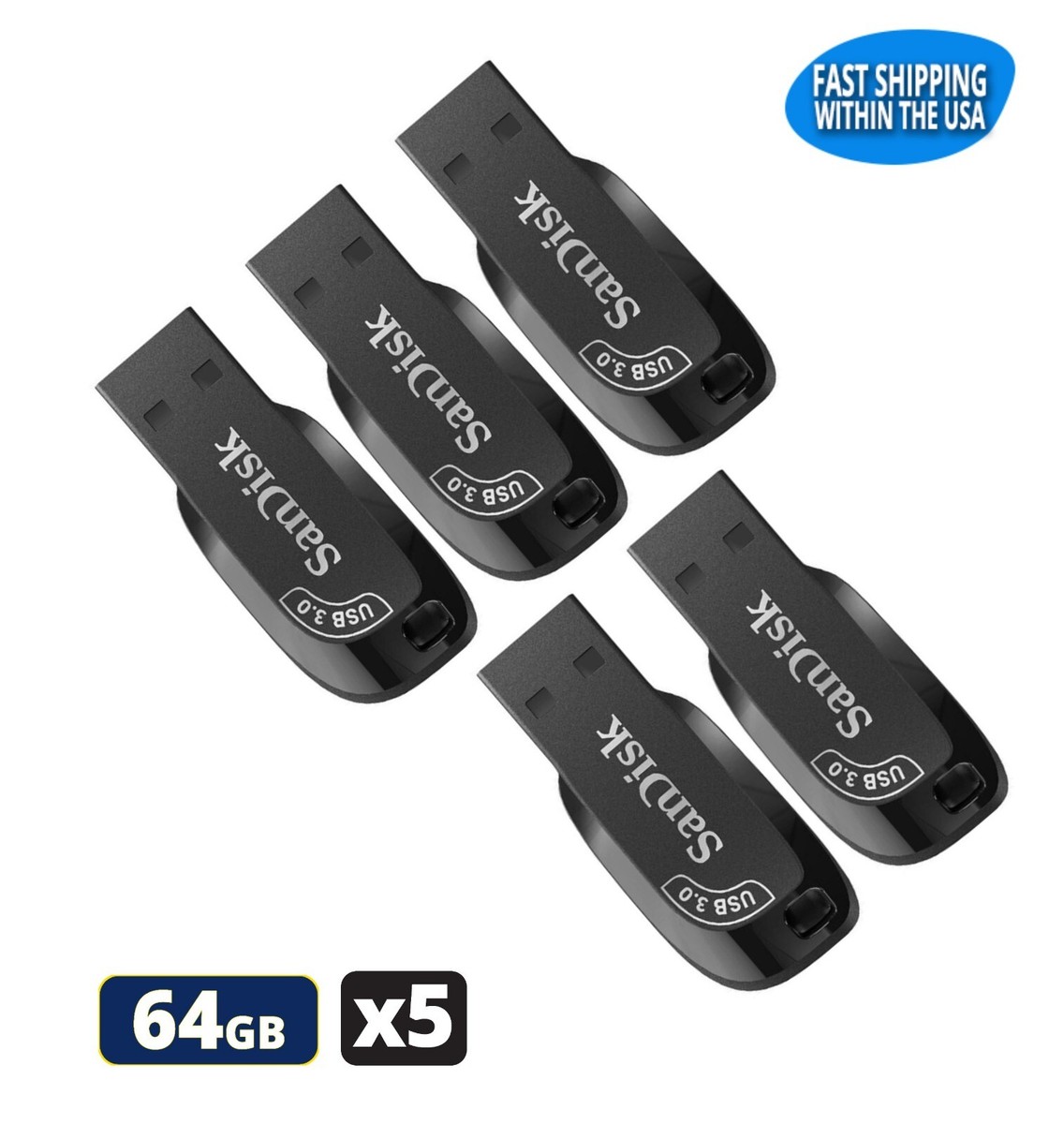 Sandisk Ultra Shift 64GB Flash Drive USB for Laptops Computers (5 Pack)