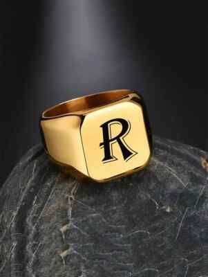 Anillos de Oro Sortijas 10K Para Hombres Joyeria con Letras Iniciales  Alianza