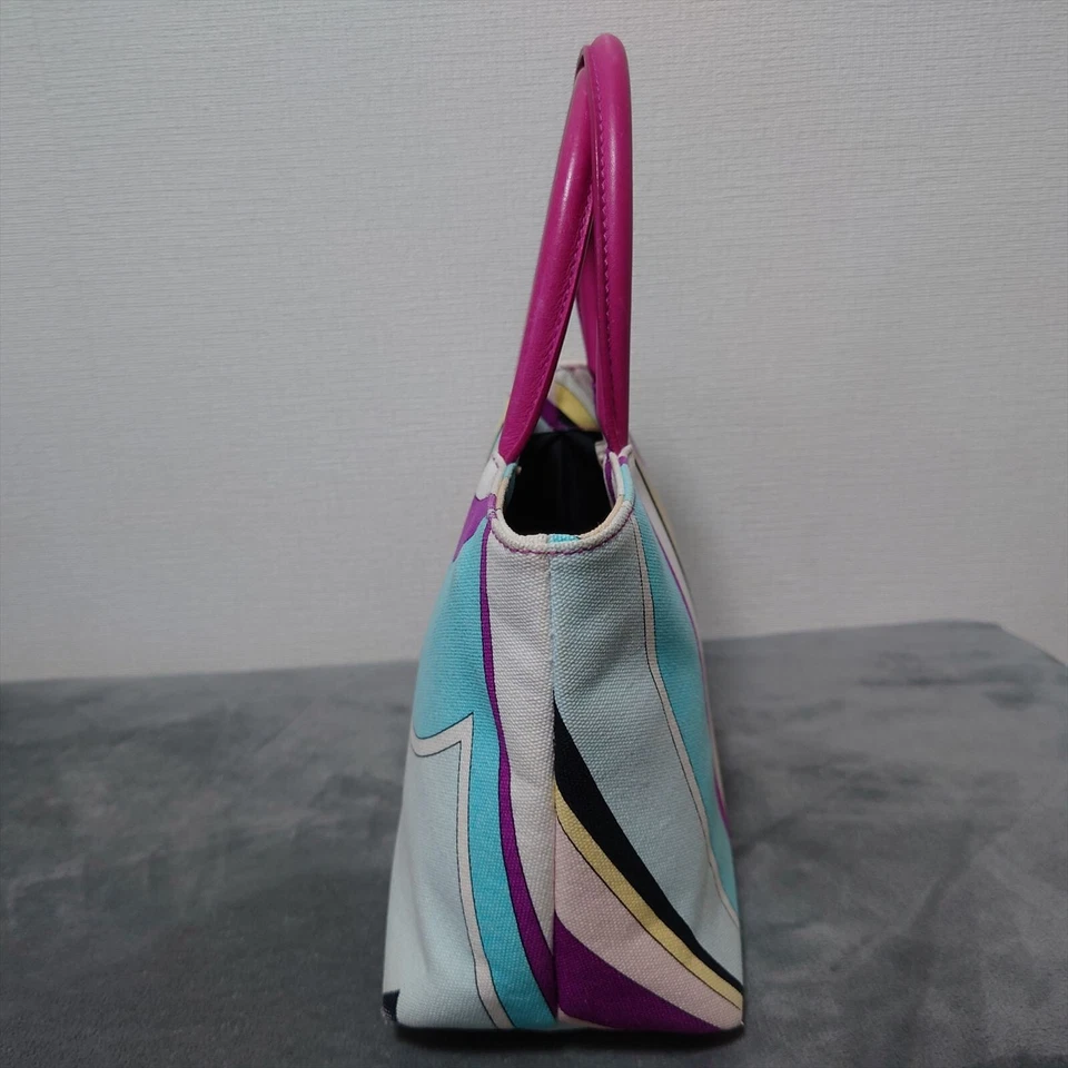 Emilio Pucci Bolso de Mano Monedero Pequeño Pucci Lona Azul Rosa Blanco Amarillo Negro Foto 2 de 4