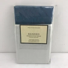 Pottery Barn BANDED HemStitch Single Euro Sham White with Navy Band Cotton