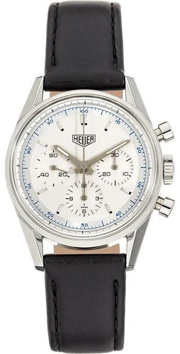 Tag Heuer Carrera 37mm Silver Dial Chronograph Black Leather Men's Watch CS3110