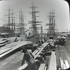 Magic Lantern Glass Slide Photo Keystone Shipping Lumber Ships Washington State