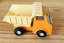 1970s Marx Dump Truck Vintage Pressed Steel 4  Length Orange Cab Plastic Bed