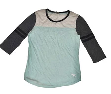 VS PINK Varsity Tee Women’s Medium T-Shirt Victoria’s Secret Blue Gray Dog Logo