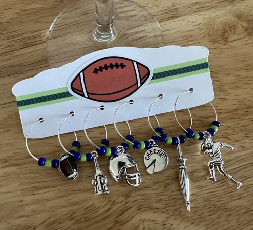 Fußball Wein Charms, 6 Wein Charms, Fußball Fan, blau grün Fußballmannschaft🍷🏈 - Bild 9 von 13