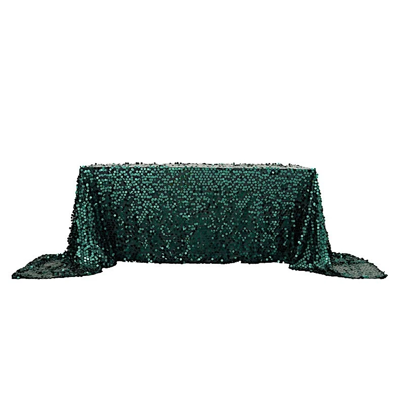 Hunter Green Rectangular 90x156" Large Payette Sequin Tablecloth Catering SALE - Image 3 of 4