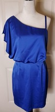 Jessica Simpson Blue Satin Dress One Shoulder Strap Side Zip Sz.6 Sexy,Cocktails
