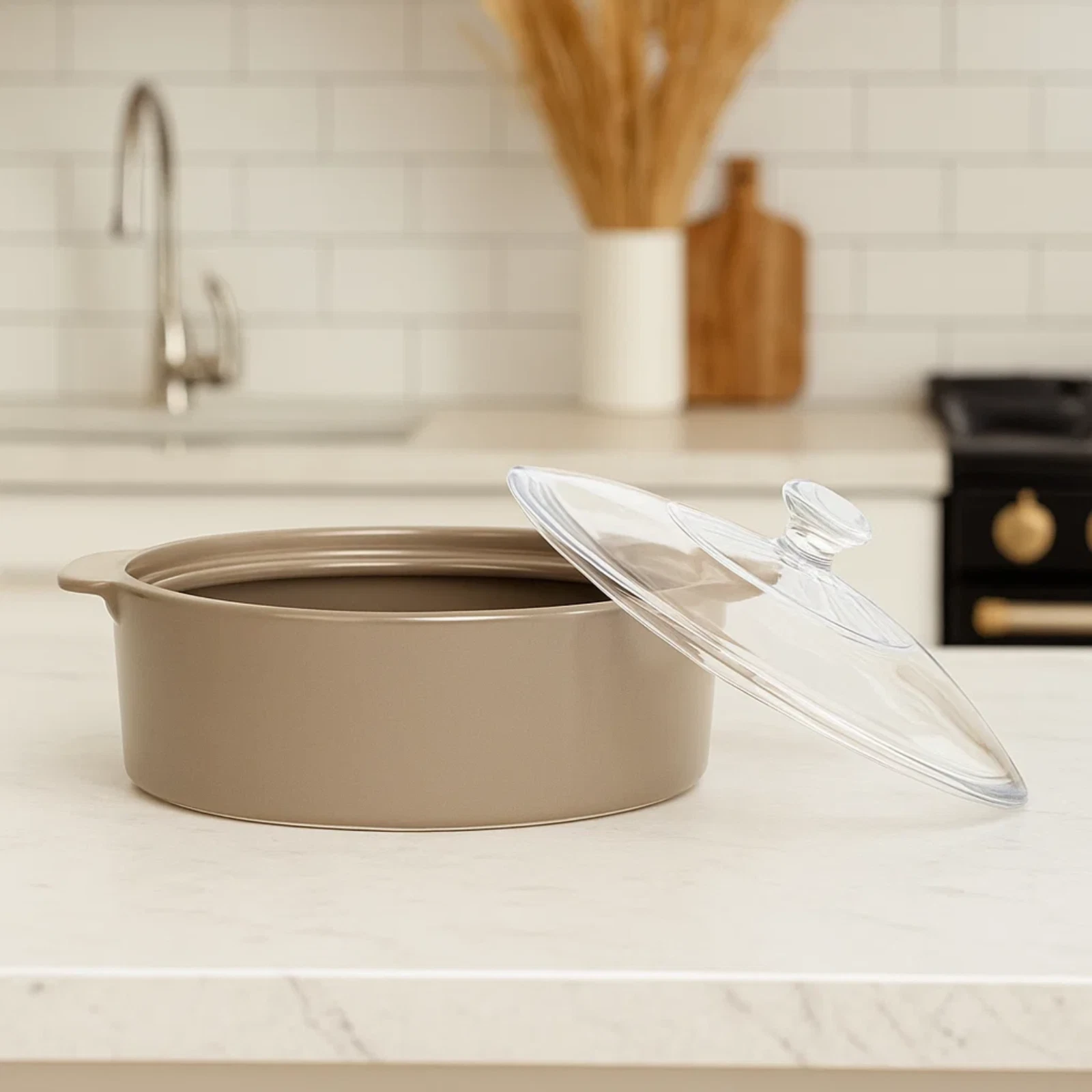 Ceramic Stone 2.4QT Low Casserole Stockpot with Lid, Durable Soup, Stew, Hot Pot