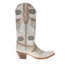 Corral Boots Embroidered Southwest Pull On Snip Toe Cowboy Womens White Casual