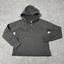 Athleta Hoodie Womens Medium Black 1/4 Zip Fleece Pullover Stretch Zip Pockets