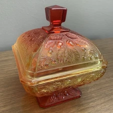 Jeannette Glass Amberina Square Footed Mints and Candy Dish Vintage 1960’s MCM