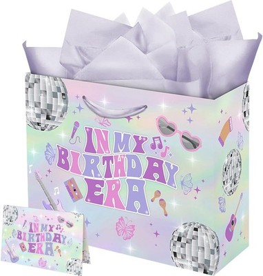 ''In My Birthday Era'' Large Gift Bag Set w Card Tissue Paper Party Present Bag