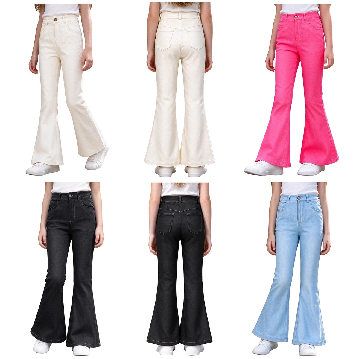 Pantalones acampanados para niñas sesión de fotos campana parte inferior fiesta jeans de moda cremallera mosca mezclilla