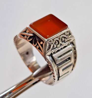 Silber 925 Herrenring massiv Karneol dunkles orange Gr.  70 / 22,3 mm NEU