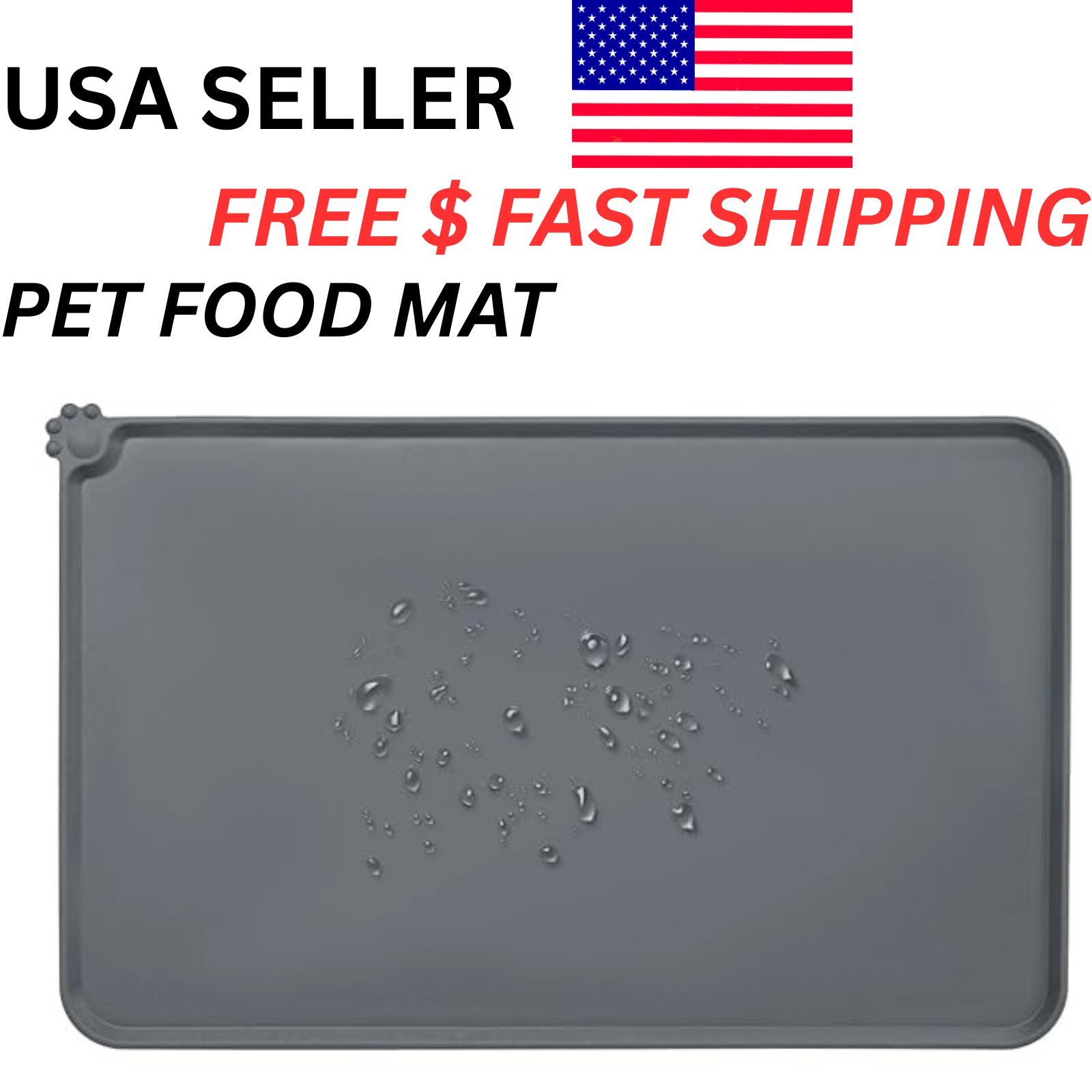 Pet Food Mat Cat Dog Puppy Silicone Feeding Non Slip Waterproof Bowl Mat 18x12in