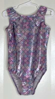 Destira CM Child Medium Girls Gymnastics Leotard Purple Mermaid Scales Foil