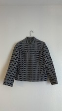 Chico s Size 1 Black White Geometric Print Zip Front Jacket Blazer