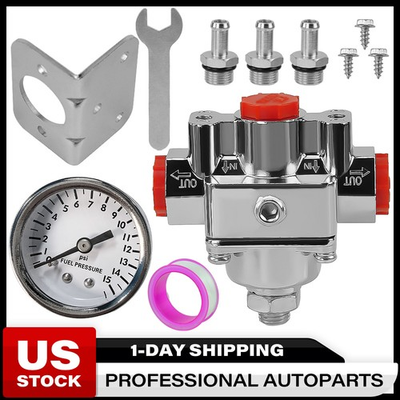 #ad 12 804 Adjustable Low Fuel Pressure Regulator with Gauge Fits Holley Carburetor $36.79