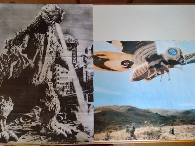 Seltene Godzilla und Mothra B2 Größe Poster Vintage Toho Kaiju Film Japan 2er...