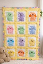 Vintage Handmade Baby Quilt Pastel Cats Gingham Patchwork Nursery Heirloom