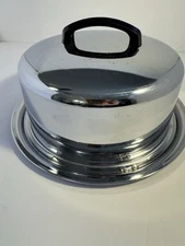 Vintage Chrome Cake Carrier Everedy Co Made In USA 13" Round MCM 60's Kitsch