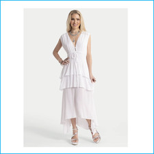 Scoop Women Tiered Midi Dress White V Neck Sleeveless Size XS