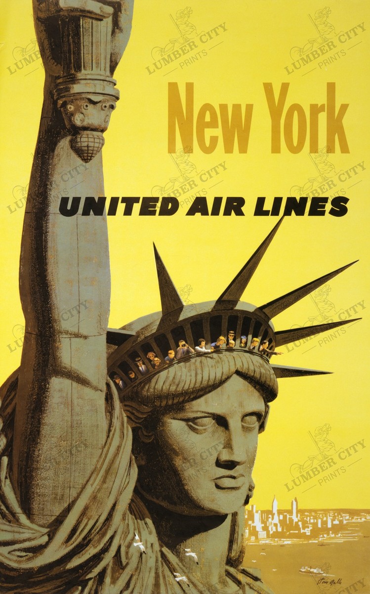 New York United Air Lines 1960s Stan Galli Travel Poster Wall Art
