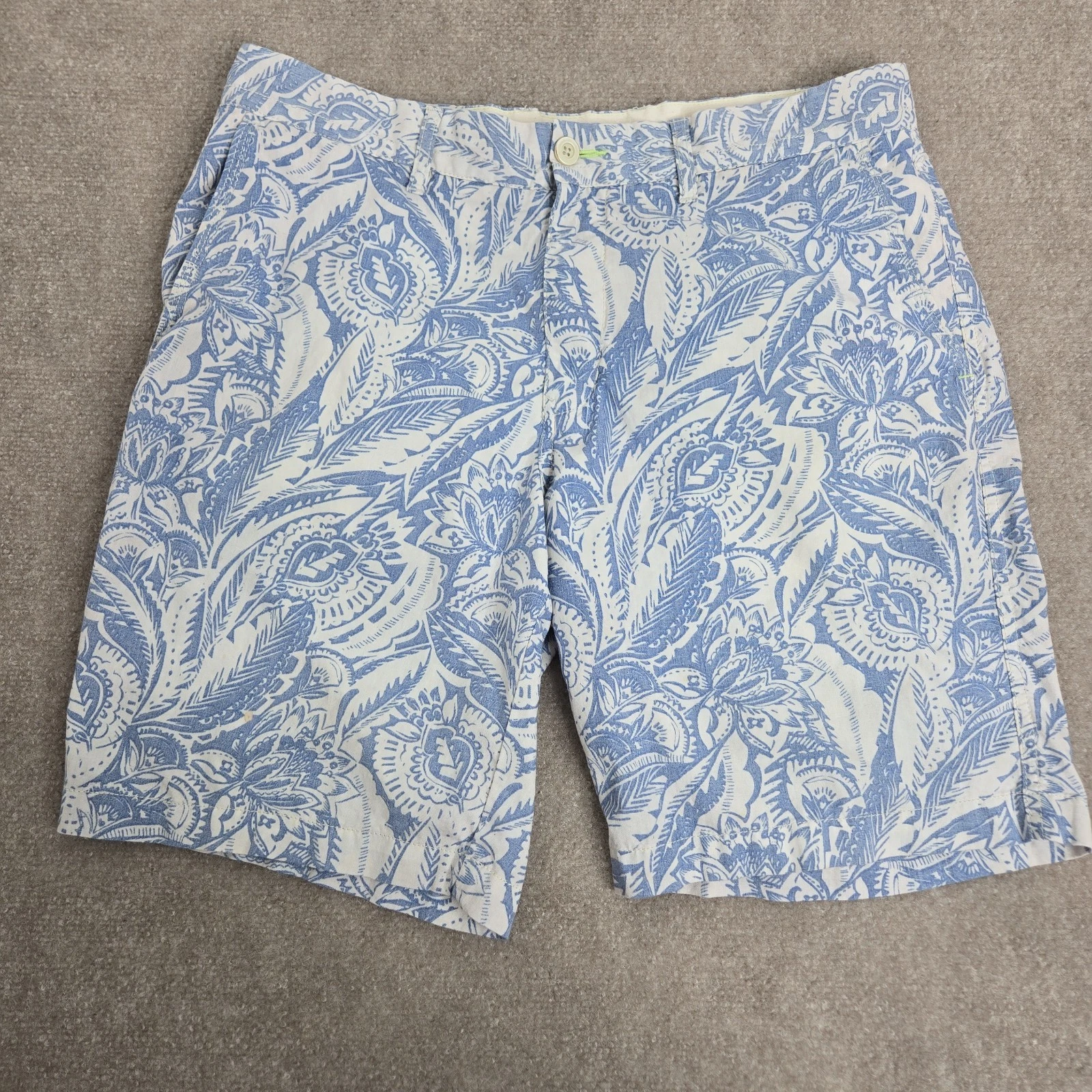 Tommy Bahama Shorts Mens 35 Blue Floral Flat Front 10" 100% Cotton Preppy Beach