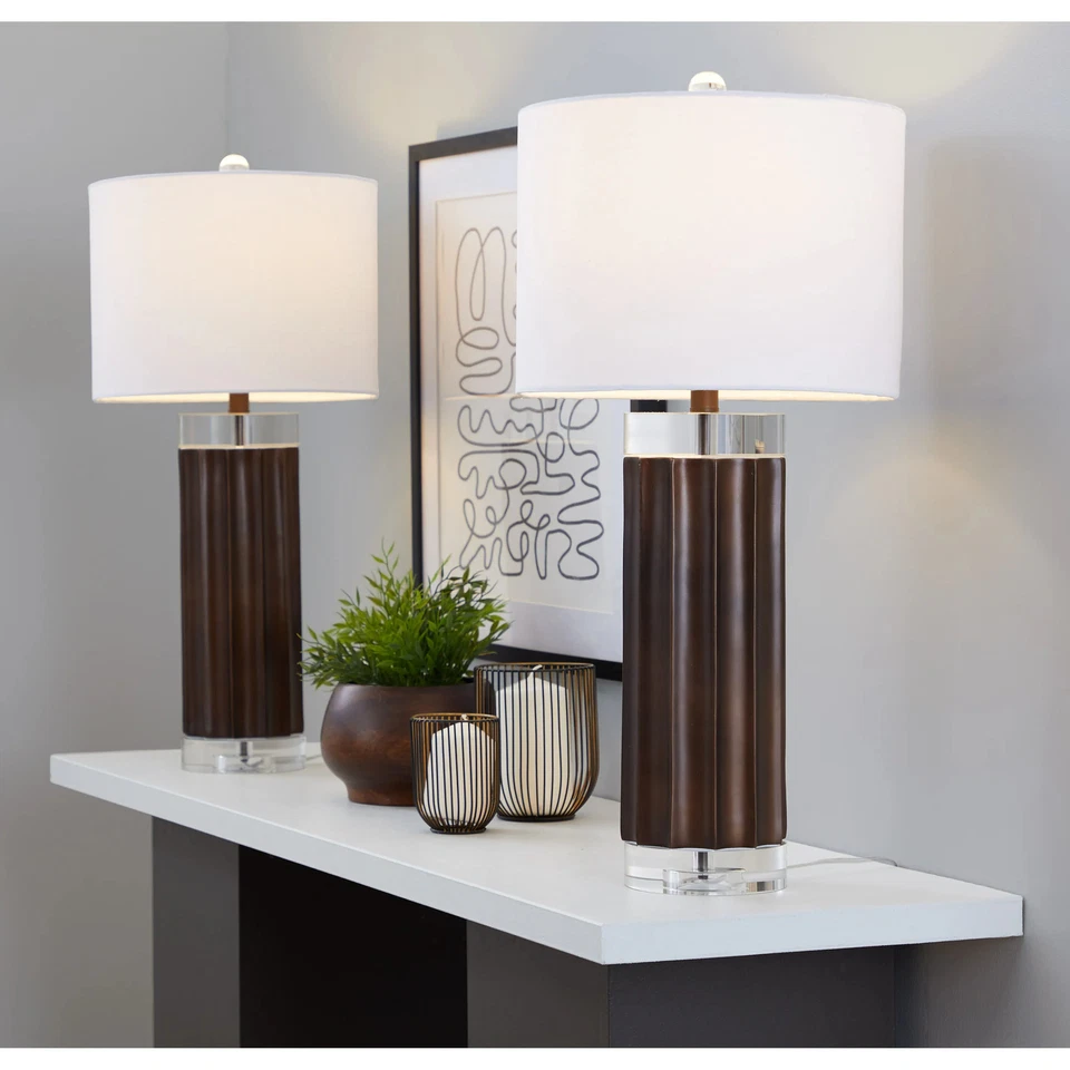 Cylinder Fluted 29.25" Polyresin Table Lamp (Set of 2) - Image 4 of 4