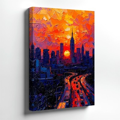 Wall Art Abstract City Street Lamp Post Silhouette Canvas Print Modern Decor
