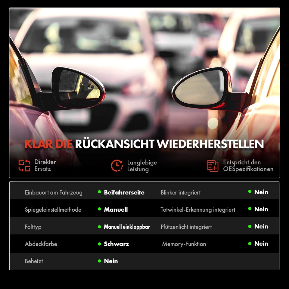 Specchietto retrovisore esterno destro convesso a scomparsa manuale per Smart Fortwo Cabriolet 453 - Immagine 4 di 4