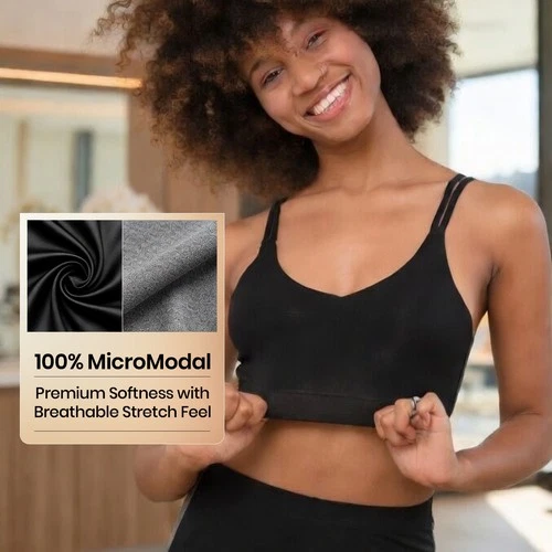 Eirica Women's Seamless Sports Bra Wirefree Comfort Stretch Removable Pad Pack 3 - Picture 6 of 51