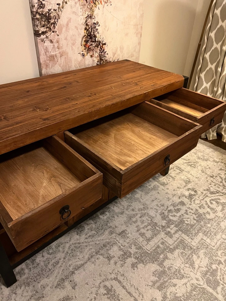 Kosas Wooden Kitchen Island Console Table with Drawers and Shelves 60x36x25 - Image 4 of 4