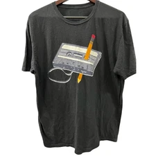 UNBRANDED Black retro cassette tape pencil rewind tee sz L