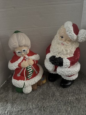 Mr & Mrs Santa Claus Atlantic Mold Ceramic Figures 14'' Large Santa Winking VTG