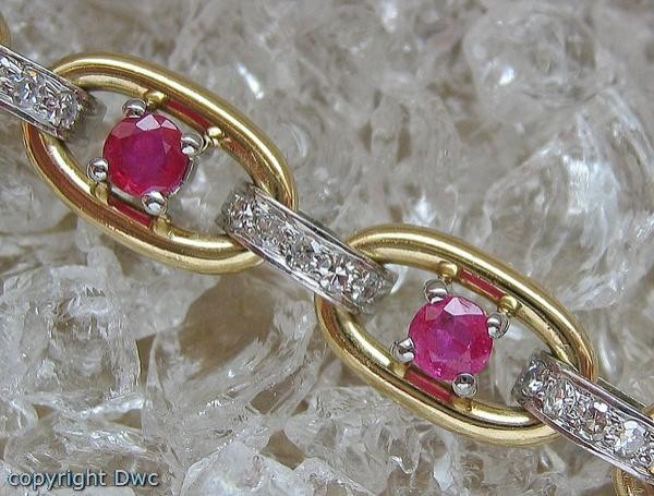 18ct Ruby Ruby Brilliant Diamond Bracelet 750 gol… - image 5