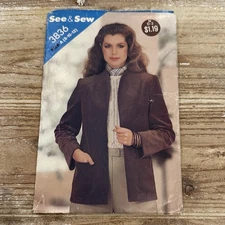 Vintage See & Sew Butterick Misses Jacket Uncut Sewing Pattern 3836 