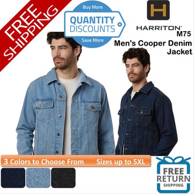   Harriton Men's Cooper Denim Jean Jacket pockets twill Up To 5XL M75