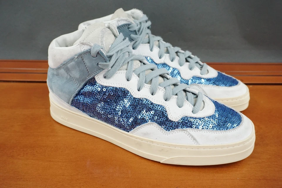 P448 Zapatos de caña alta para mujer 38/8 Azul Lentejuelas Brillo Cordones Cremallera Tenis Foto 3 de 4