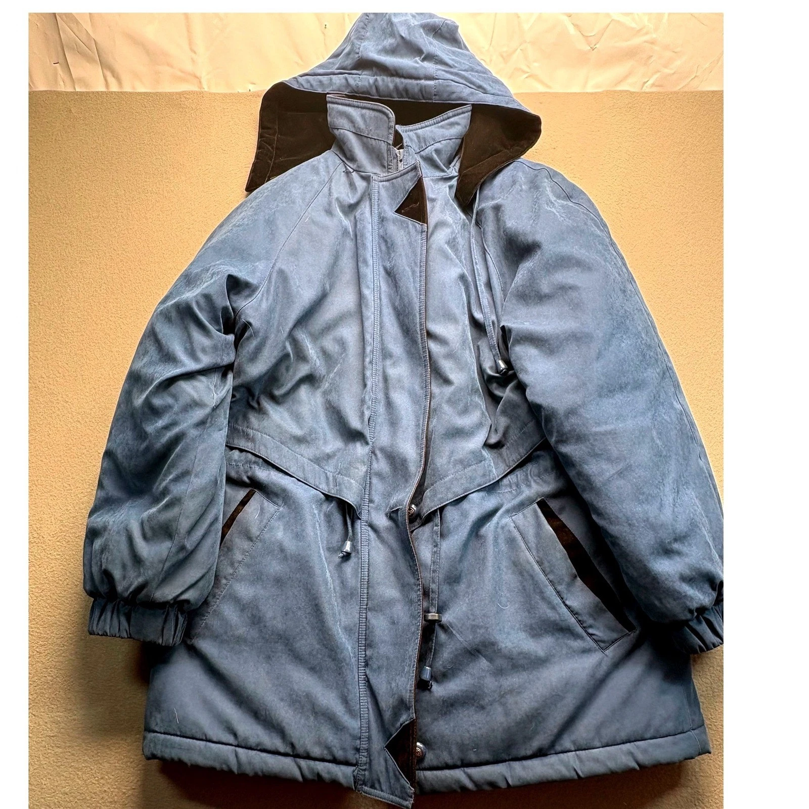 IZ Sport Blue Hooded Parka Winter Coat Insulated Faux Suede Mens 14/16 L